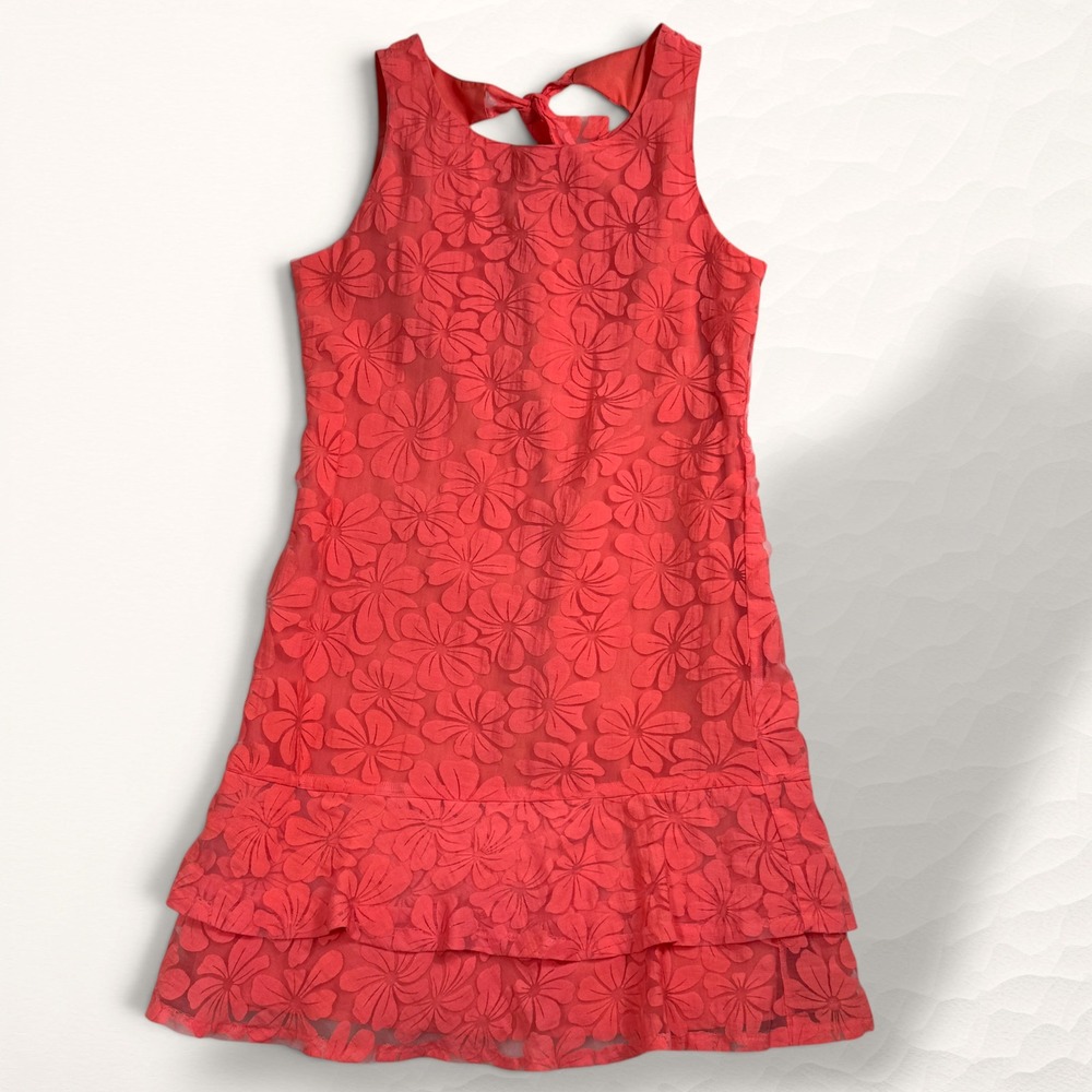 Studio 342 Florence Eiseman Sleeveless Dress Kids 14 Coral Floral Burnout Ruffle